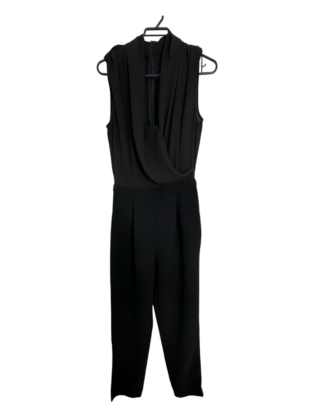 Mango Black Sleeveless Draped V-Neck Jumpsuit